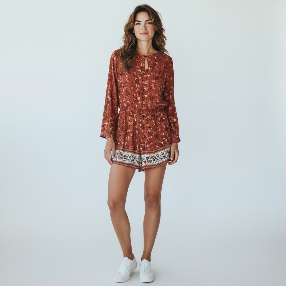 Mudd Rust Floral Vintage Romper